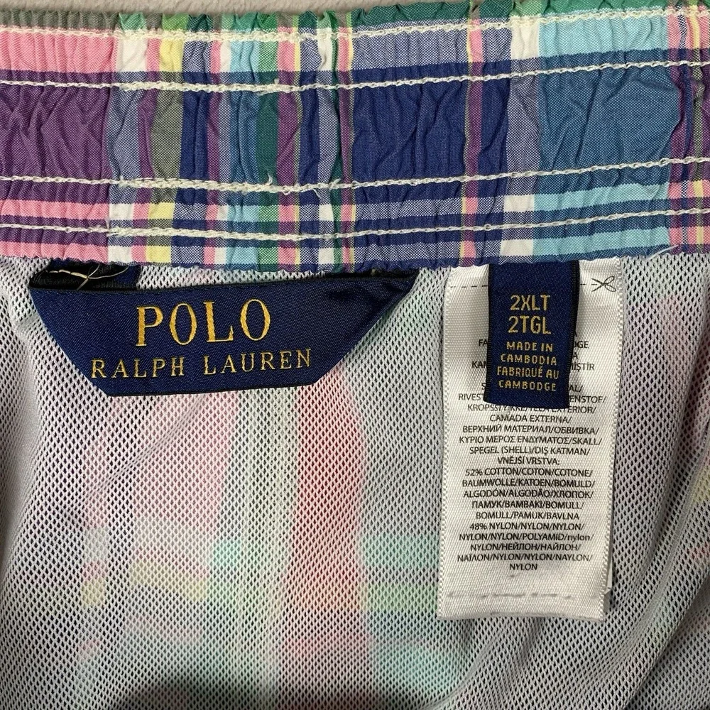 Polo Ralph Lauren Swimsuit Mens 2XLT Multicolor Plaid Pockets Lined Beach Surf